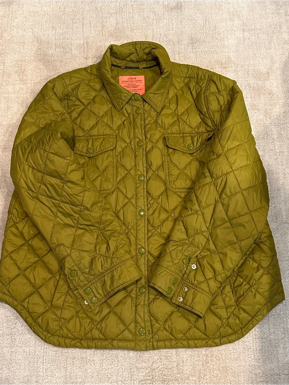 J. Crew Quilted Olive-Styley Snap-Front Jacket